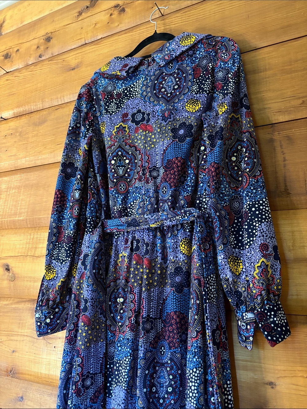1960’s/70’s Handmade Psychedelic Floral Paisley Maxi Dress • Elastic Waist & Tie - Picture 5 of 10
